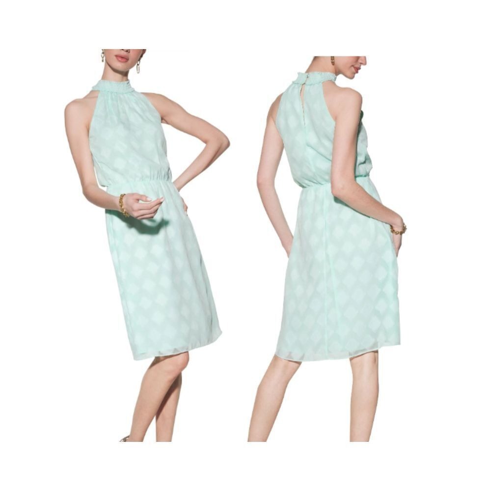 White House Black Market Mockā Neck Halter A-Line Dress Size 4 Green Polyester